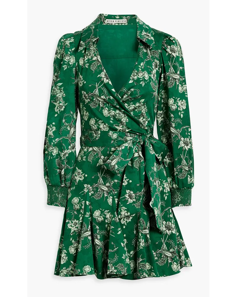 Alice + Olivia Alice Olivia - Alisa ruffled floral-print cotton-blend mini wrap dress - Green Green