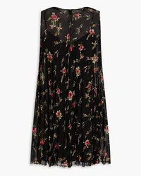 RED Valentino Pleated floral-print georgette mini dress - Black Black