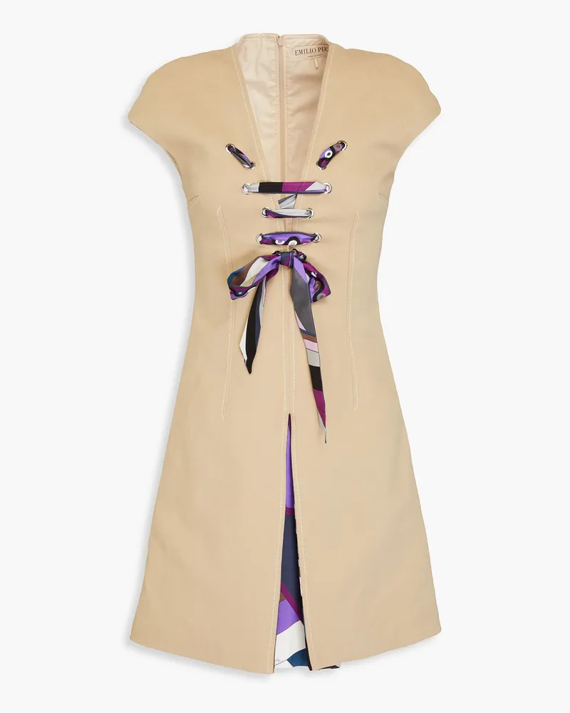 Emilio Pucci Lace-up cotton-blend twill mini dress - Neutral Neutral