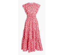 Tiered floral-print cotton-blend poplin midi dress - Pink