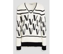 Jacquard-knit wool and cashmere-blend sweater - White