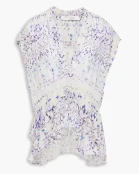 IRO Ruffled gathered printed crepe top - White White