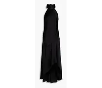 Pussy-bow silk-satin maxi dress - Black