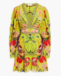 Camilla Crystal-embellished printed silk-crepe mini dress - Yellow Yellow