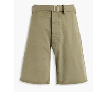 Belted herringbone cotton shorts - Green