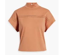 Bead-embellished cotton-jersey top - Orange