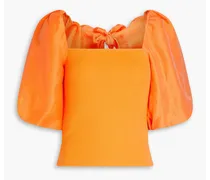 Slub woven paneled ribbed-knit top - Orange