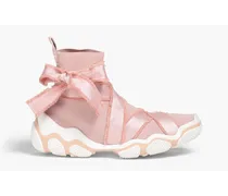 Bow-detailed stretch-knit high-top sneakers - Pink