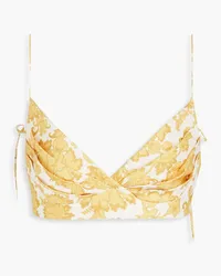 Zimmermann Postcard cropped pleated floral-print linen top - Yellow Yellow