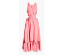 Open-back gathered linen midi dress - Pink