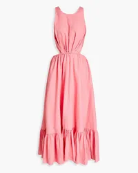 LEO LIN Open-back gathered linen midi dress - Pink Pink