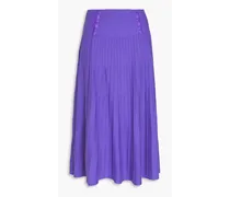 Leather-trimmed ribbed wool midi skirt - Purple