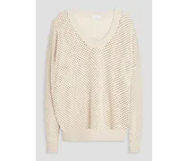 Embellished crochet-knit cashmere and silk-blend sweater - White