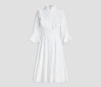 Broderie anglaise-paneled pleated cotton-blend poplin dress - White