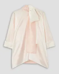 HALPERN Oversized tie-detailed two-tone silk-charmeuse blouse - White White