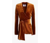 GALVAN Winter Sun wrap-effect stretch-velvet jacket - Brown Brown