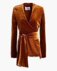 GALVAN Winter Sun wrap-effect stretch-velvet jacket - Brown Brown