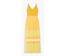 Pleated striped silk crepe de chine maxi dress - Yellow