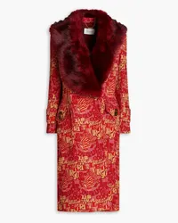 Zimmermann Double-breasted faux fur-trimmed jacquard coat - Burgundy Burgundy