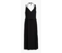 Layered stretch-crepe midi dress - Black