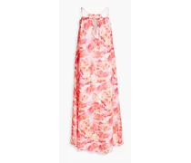 Floral-print linen maxi slip dress - Orange