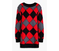 Patchwork-effect ribbed wool sweater - Red
