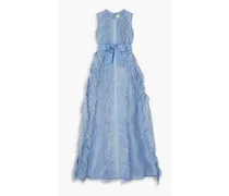 Beau feather and grosgrain-trimmed silk-organza gown - Blue