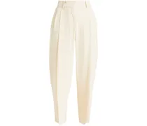 Cropped pleated crepe tapered pants - White