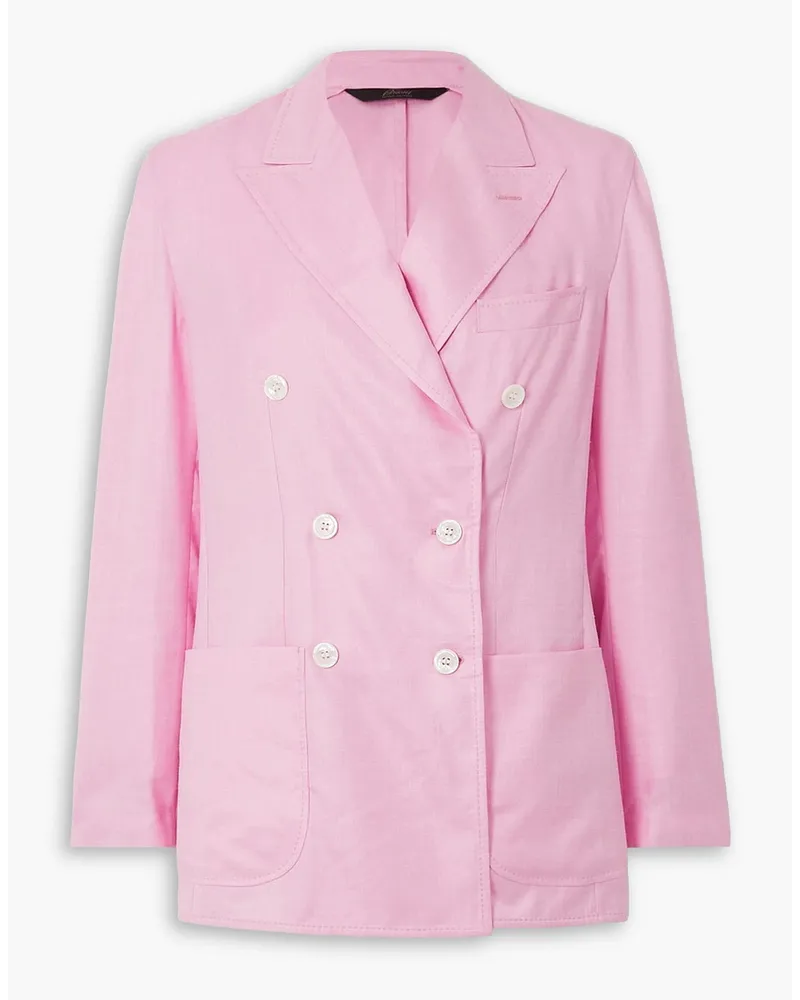 Brioni Double-breasted silk, cashmere and linen-blend blazer - Pink Pink