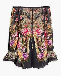 Camilla Off-the-shoulder embellished printed silk-chiffon playsuit - Pink Pink