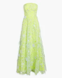 Marchesa Strapless embroidered organza gown - Yellow Yellow