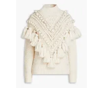 Pompom-embellished wool turtleneck sweater - White