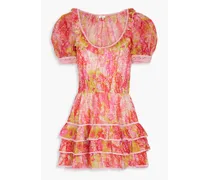 Safiya ruffled floral-print cotton and silk-blend mousseline mini dress - Orange