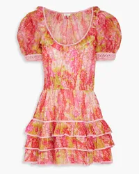 LoveShackFancy Safiya ruffled floral-print cotton and silk-blend mousseline mini dress - Orange Orange