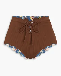 Marysia Riviera reversible scalloped seersucker high-rise bikini briefs - Brown Brown