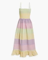 Olivia Rubin Shirred striped twill midi dress - Green Green