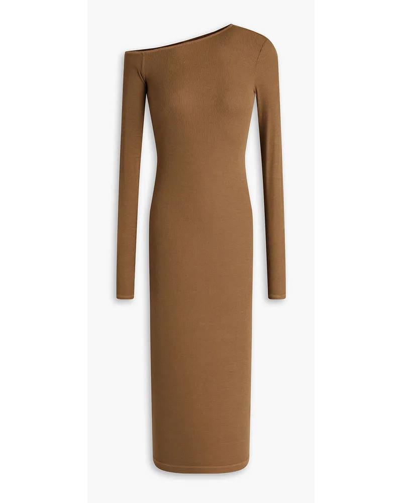 Enza Costa One-shoulder ribbed jersey midi dress - Brown Brown