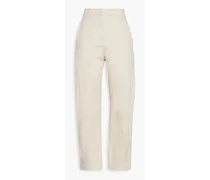 Bead-embellished cotton-gabardine tapered pants - White