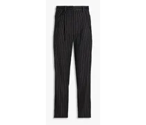 Pleated pinstriped wool-blend tapered pants - Black