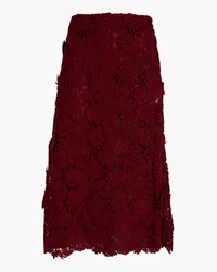 Valentino Garavani Appliquéd cotton-blend guipure lace midi skirt - Burgundy Burgundy