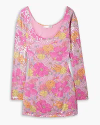 LoveShackFancy Rupert sequined floral-print jersey mini dress - Pink Pink