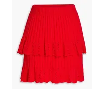 Virginia layered ribbed-knit mini skirt - Red