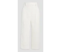 Cropped cotton-blend guipure lace wide-leg pants - White
