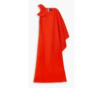 Draped bow-embellished crepe gown - Orange
