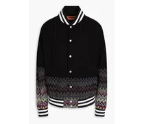 Jacquard-knit cotton bomber jacket - Black