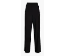 Pleated stretch-wool crepe wide-leg pants - Black