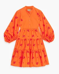 Erdem Tiered embroidered cotton-poplin mini shirt dress - Orange Orange