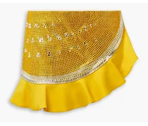 Asymmetric crystal-embellished wool-blend mini skirt - Yellow