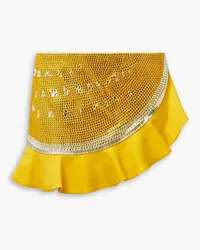 Area Asymmetric crystal-embellished wool-blend mini skirt - Yellow Yellow