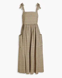 Tory Burch Gathered printed cotton-poplin midi dress - White White